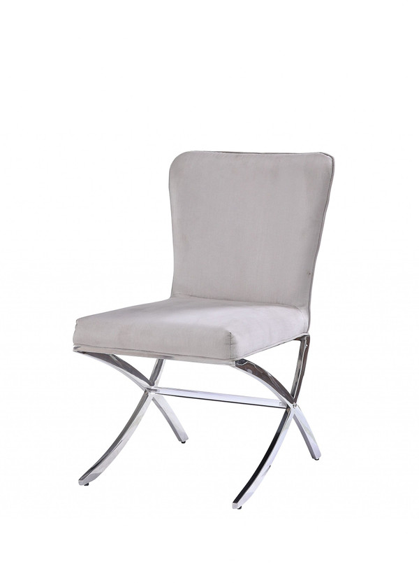 24" Beige Velvet And Silver Parsons Chair N270-347343
