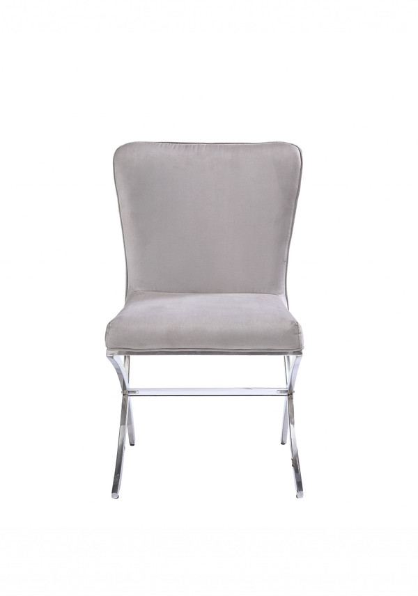 24" Beige Velvet And Silver Parsons Chair N270-347343