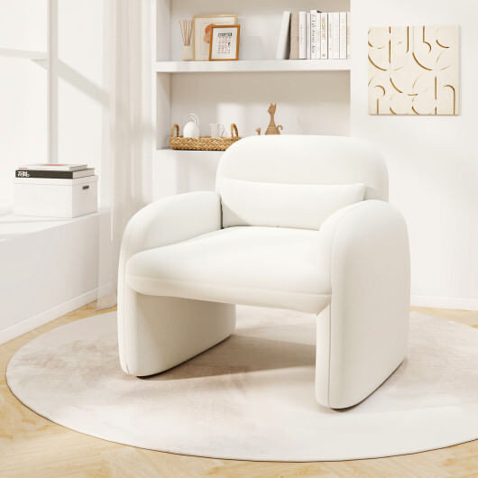 Modern Accent Chair with Waist Pillow and Armrests for Living Room Bedroom-Beige B593-HV10688