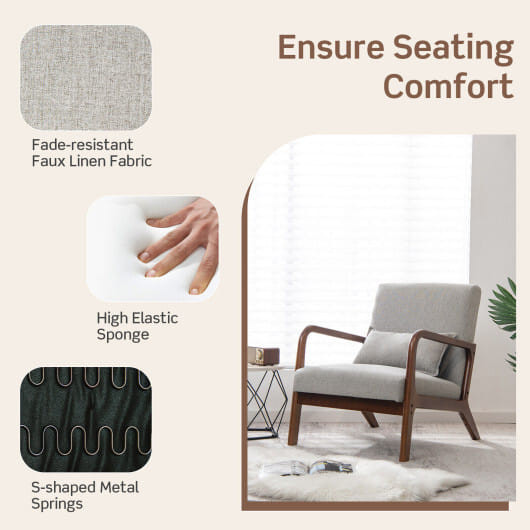 Modern Accent Chair with Rubber Wood Frame and Lumbar Pillow-Beige B593-JV10730