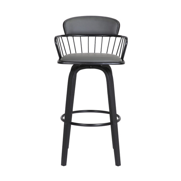 30" Gray And Black Faux Leather Swivel Low Back Bar Height Bar Chair N270-534443