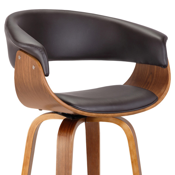 31" Brown Faux Leather And Solid Wood Swivel Low Back Bar Height Bar Chair N270-477172