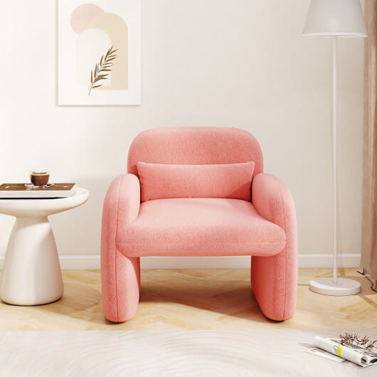 Modern Accent Chair with Waist Pillow and Armrests for Living Room Bedroom-Pink - Color: Pink D681-HV10688PI
