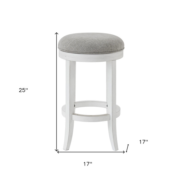 25" Gray And Antiqued White Solid Wood Swivel Backless Counter Height Bar Chair N270-524530