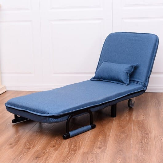 3-in-1 Convertible Sofa Bed with 5-Position Adjustable Backrest and Lumbar Pillow-Blue B593-HW54759