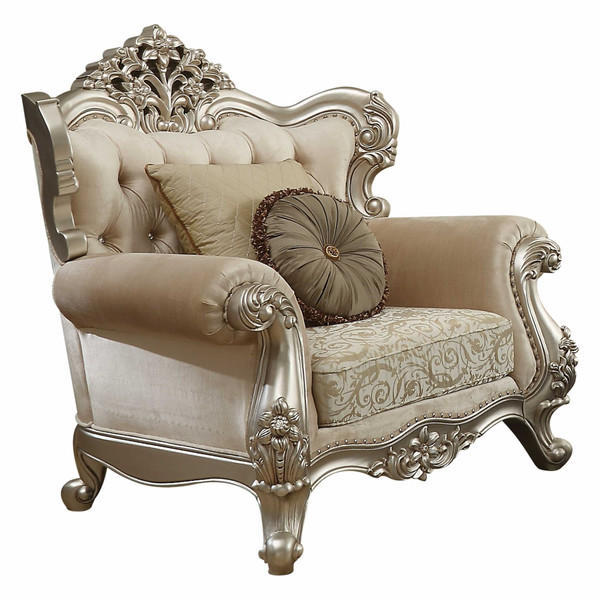 39" Champagne Fabric Damask Chair and a Half And Toss Pillows N270-347242