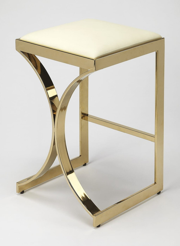 24" Off White and Gold Faux Leather and Iron Backless Counter Height Bar Chair N270-389117