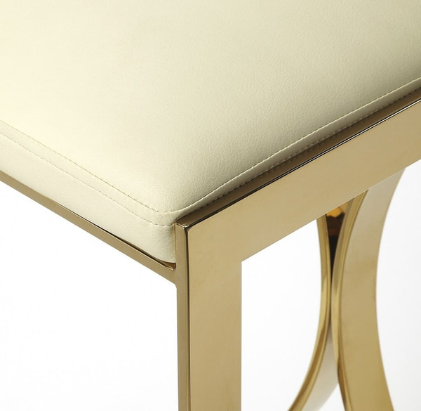 24" Off White and Gold Faux Leather and Iron Backless Counter Height Bar Chair N270-389117