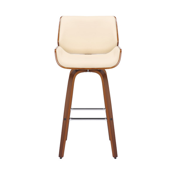30" Cream And Brown Faux Leather And Solid Wood Swivel Bar Height Bar Chair N270-476864