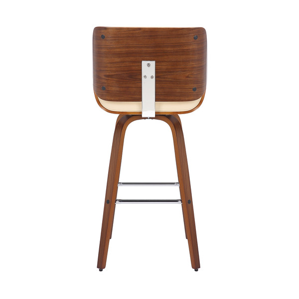 30" Cream And Brown Faux Leather And Solid Wood Swivel Bar Height Bar Chair N270-476864
