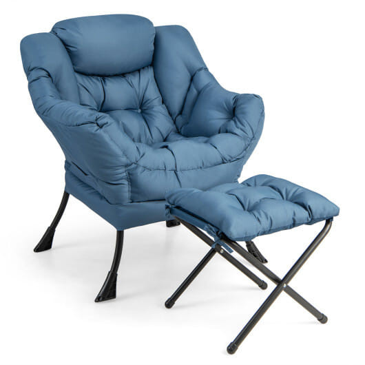 Modern Accent Sofa Chair with Folding Footrest and Side Pocket-Navy - Color: Navy D681-NP10119NY