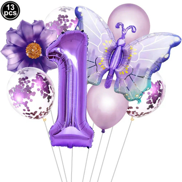 Color: plum - Butterfly Balloon Set 32/40inch Number Balloon Princess Garden Decoration Girl Fairy  F640-12000038984627847