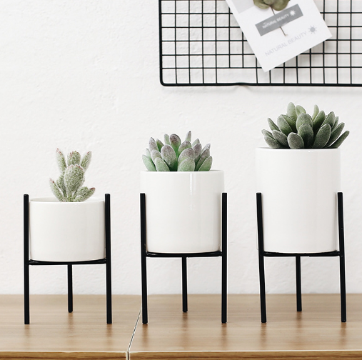 Color: Black, Size: Set - 1Set Nordic Iron Art Vase Ceramics Flower Pot Plant Flowerpot Planter Off Q119-CJJJJRZS00215-Black-Set