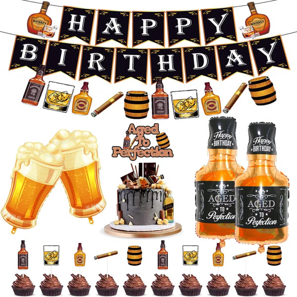 Color: DEEP BLUE - Whiskey Party Decorations Aged to Perfection Birthday Party Supplies Whiskey Bir F640-12000039841452046