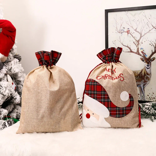 Color: multi - Large Christmas Gift Bag Drawstring Luxury Linen Packing Bag Elf Merry Christmas Acc F640-12000035184933484