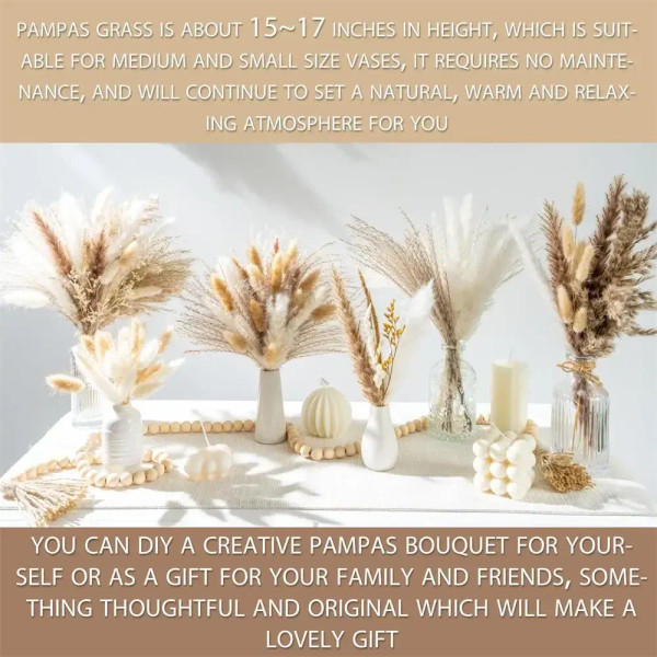 Color: green - 105pcs Natural Dried Flowers Pampas Floral Bouquet Boho Country Home Decoration Rabb F640-12000036340401382