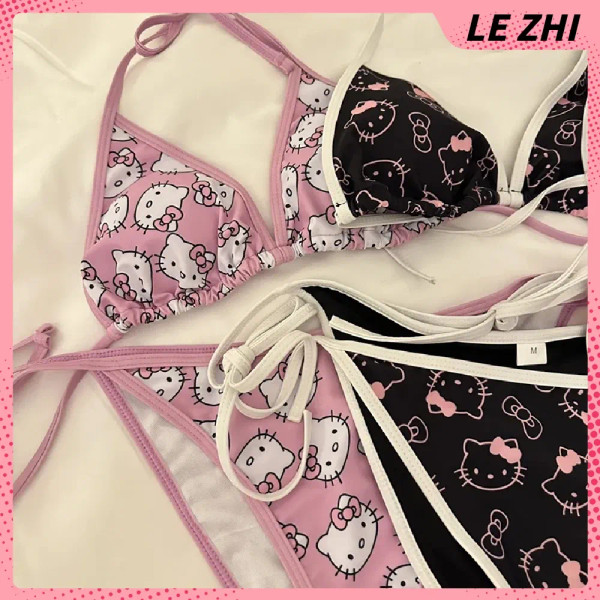 Color: Olive, Size: L - Kawaii Hello Kitty Bikini Cartoon Printing Two-piece Swimsuit Euro-american F640-12000038327927027