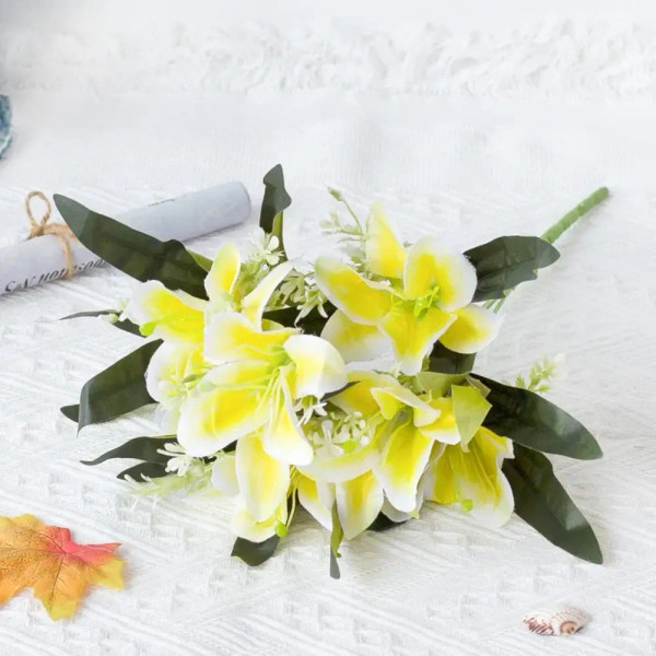 Color: WHITE - 1Pc Artificial Lilies Flower No Withering Non-fading Single Branch Multi-fork Artist F640-12000031871599067