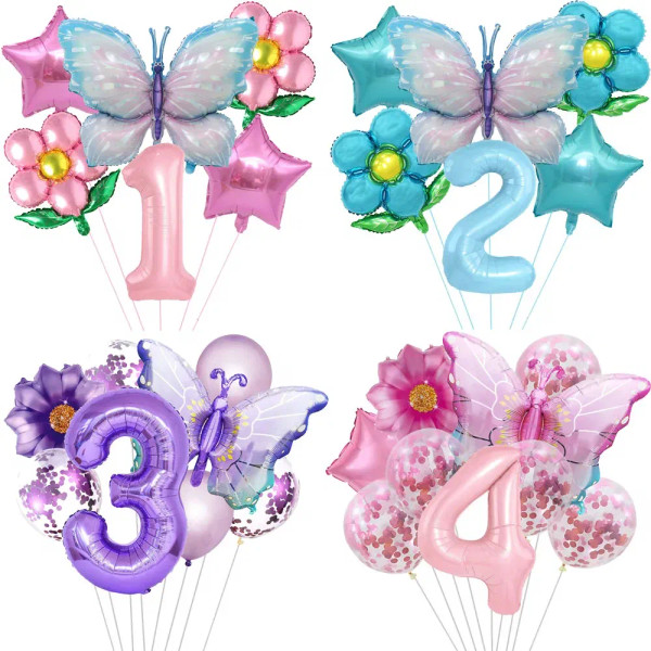 Color: black - Butterfly Balloon Set 32/40inch Number Balloon Princess Garden Decoration Girl Fairy F640-12000038984627863