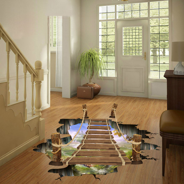 format: Green 60x90cm - New 3D wall sticker creative universe planet suspension bridge Q119-CJJJJRHD00122-Green 60x90cm