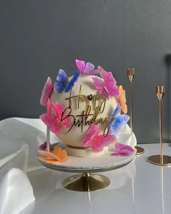 Color: Light Grey, Size: L - Butterfly Side Happy Birthday Cake Topper Gold Acrylic   Decorating To F640-12000036009611947