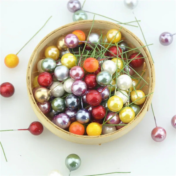 Color: Blue - 30pcs Silver Pearl Plastic Stamens Bead Artificial FlowerSmall Berries Cherry for Wed F640-66222125369