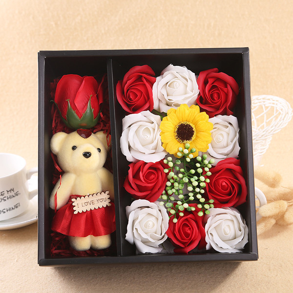 Color: Red Bear, style: With light - Rose soap flower gift box Q119-CJJJJRHD00608-Red Bear-With light