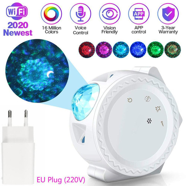 Color: White, Model: EU - LED Starry Sky Projector Light Moon Star Cloud Bluetooth Nig Q119-CJJJJRHD01128-White-EU