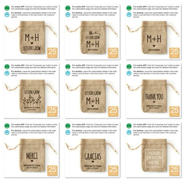 Color: MINT GREEN, Gift Box Size: 9.5x9.5x11cm - 25PCS-Personalized Burlap Wedding Favor Bags with  F640-12000043802235662