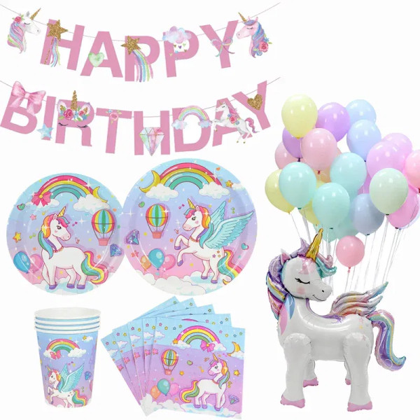 Color: DARK GRAY - Unicorn Party Decoration Happy Birthday Banner Girl Unicorn Paper Mask Macaron B F640-12000039082163541