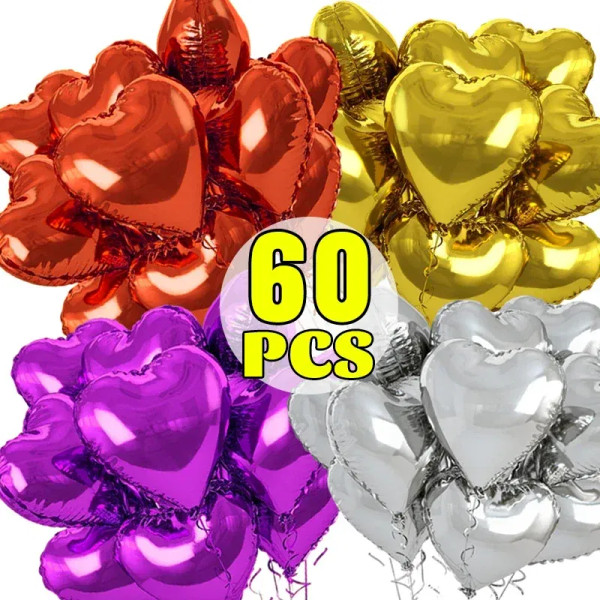 Color: Gold, Ballon Size: 18inch, Shape: Cow - 60-5PCS Red Heart Foil Balloons Inflatable Helium Ba F640-12000041019213569