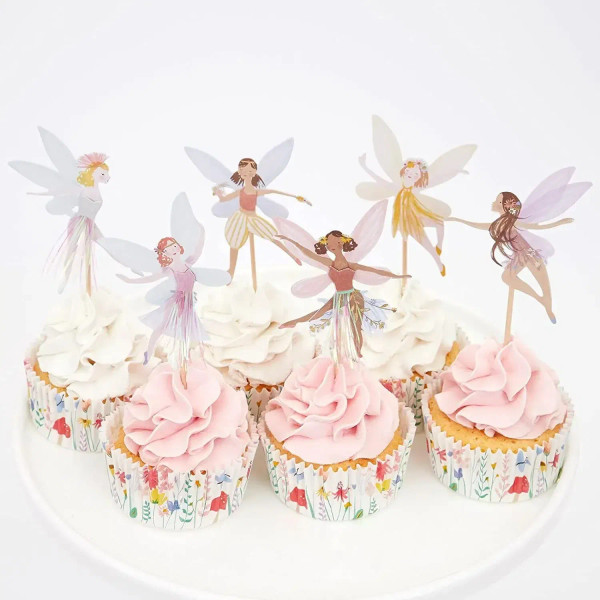 Color: Light Grey - 12/24pcs Fairy Cake Topper Girl Birthday Party Cupcake Topper Fairy Theme Party F640-12000044656188338