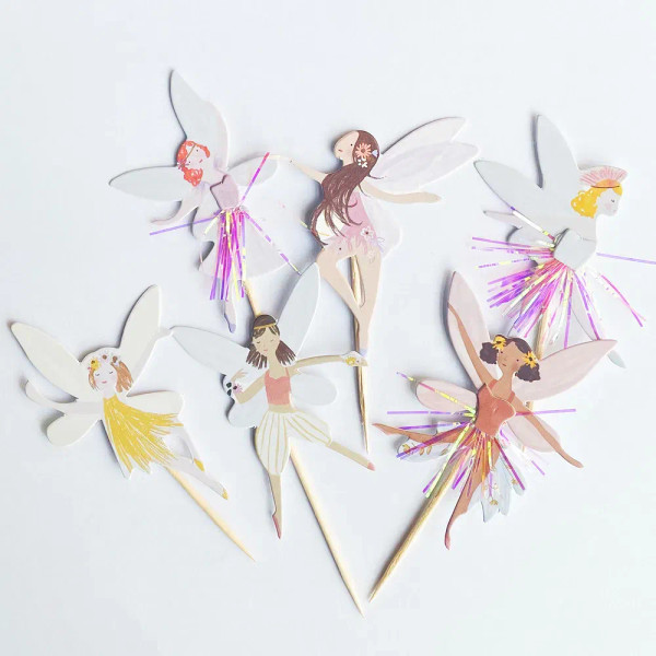 Color: Light Grey - 12/24pcs Fairy Cake Topper Girl Birthday Party Cupcake Topper Fairy Theme Party F640-12000044656188338