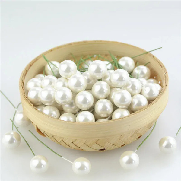Color: Black - 30pcs Red Pearl Plastic Stamens Bead Artificial Flower small Berries Cherry For Wedd F640-65816010936
