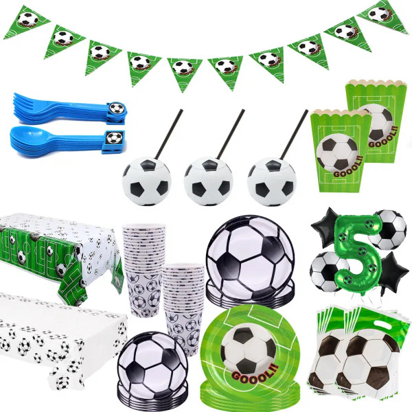 Color: Silver - Soccer Birthday Party Decorations Disposable Tableware Paper Plates Cups Napkins Ta F640-12000038428731213