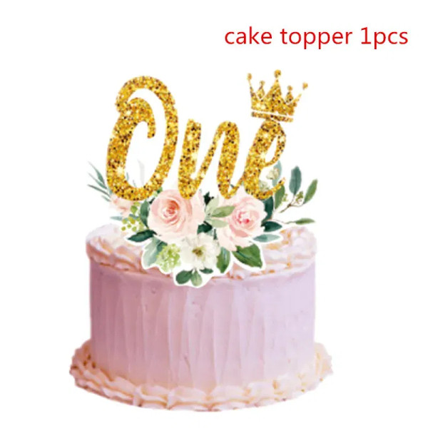 Color: Blue - Girls One First Happy Birthday Disposable Tableware  Pink Plate Napkins Cup Hat for B F640-12000033607376402