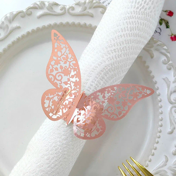 Color: DARK GRAY - 50Pcs Butterfly Paper Rings Napkins Holders Towel Buckle for Wedding Birthday Ba F640-12000035294044126