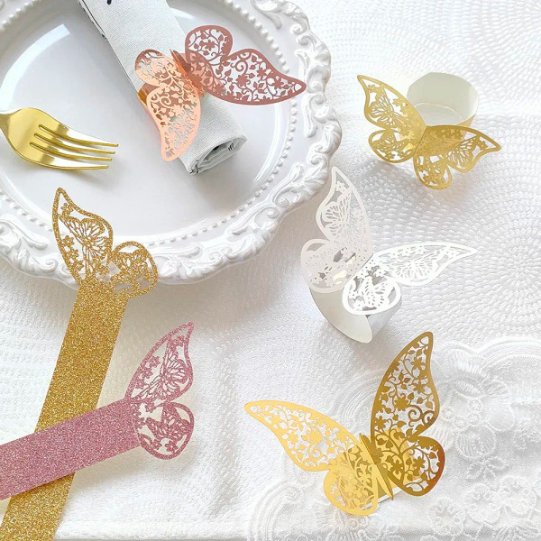 Color: DARK GRAY - 50Pcs Butterfly Paper Rings Napkins Holders Towel Buckle for Wedding Birthday Ba F640-12000035294044126