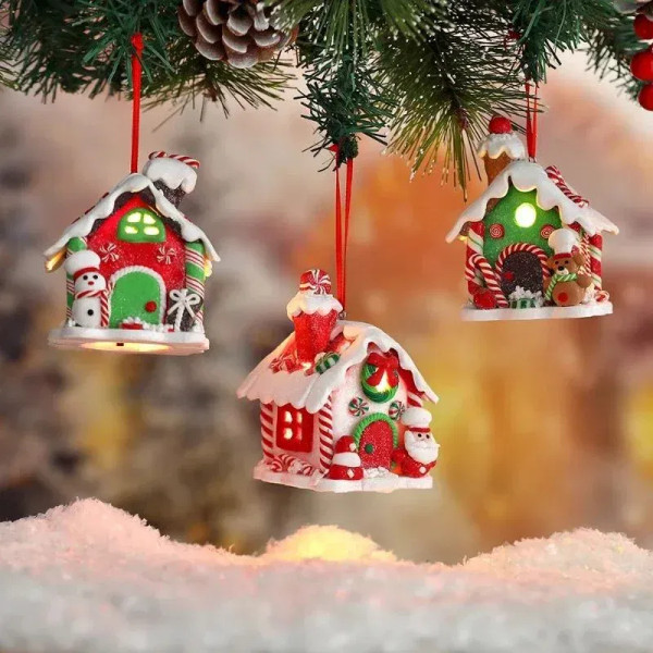 Color: Fluorescence Yellow - Christmas Gingerbread Small House Pendant Creative Xmas Tree Decoranti F640-12000035826164782