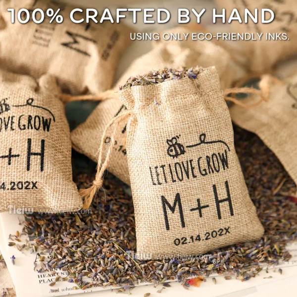 Color: Dark Khaki, Gift Box Size: 5x5x5cm - 25PCS-Personalized Burlap Wedding Favor Bags with Let L F640-12000043802235673