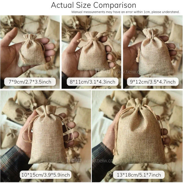 Color: Dark Khaki, Gift Box Size: 5x5x5cm - 25PCS-Personalized Burlap Wedding Favor Bags with Let L F640-12000043802235673