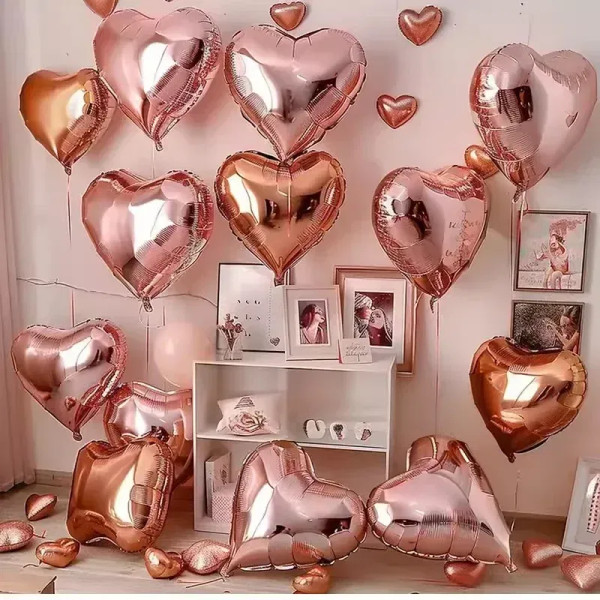 Color: Gold, Ballon Size: 18inch, Shape: Q - 60-5PCS Red Heart Foil Balloons Inflatable Helium Ball F640-12000041019213571