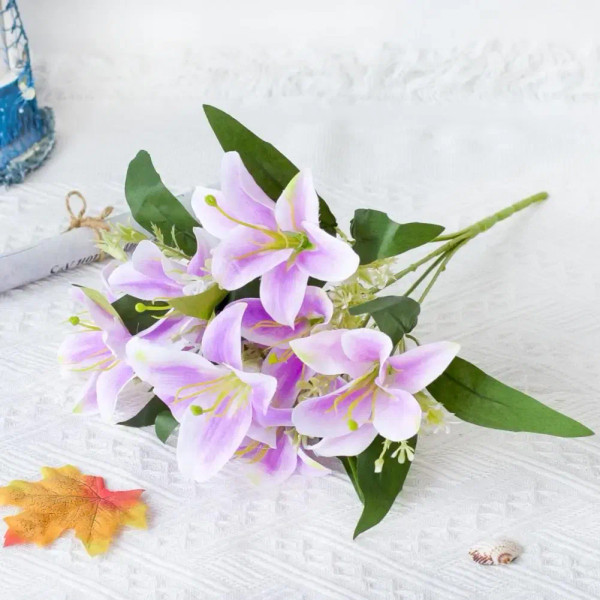 Color: Pink - 1Pc Artificial Lilies Flower No Withering Non-fading Single Branch Multi-fork Artisti F640-12000031871599062
