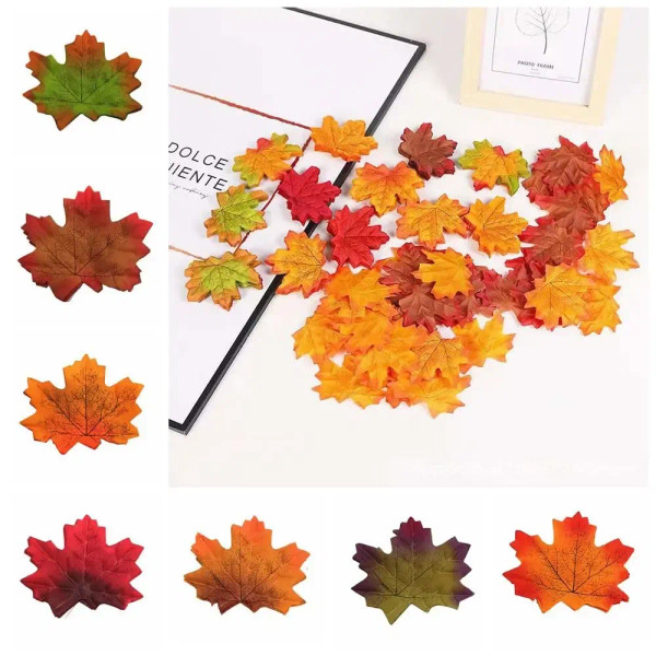 Color: Deep Pink - Artificial Maple Leaves Silk Fake Autumn Leaves Diy Handmade Leaf Fall Wedding D F640-12000039262867083