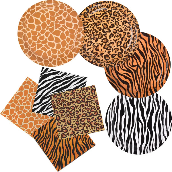 Color: Light Grey - Animal Print Disposable Tableware Leopard Printed Paper Plates Napkins for Birt F640-12000038859323980