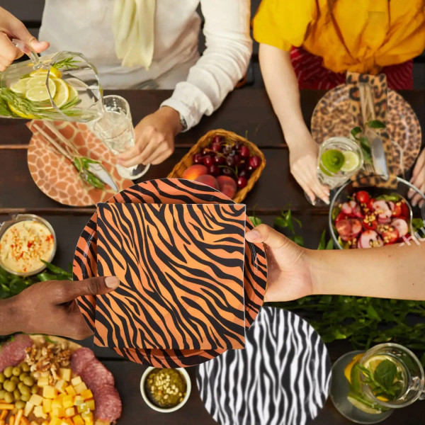 Color: Light Grey - Animal Print Disposable Tableware Leopard Printed Paper Plates Napkins for Birt F640-12000038859323980