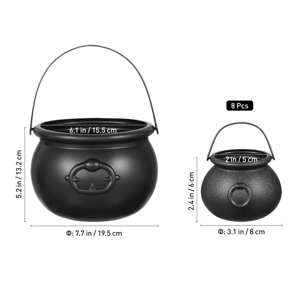 Color: Olive - Black Cauldron Plastic Witch Skull Candy Bucket Jar Trick Or Treat Halloween Party D F640-12000034210317967