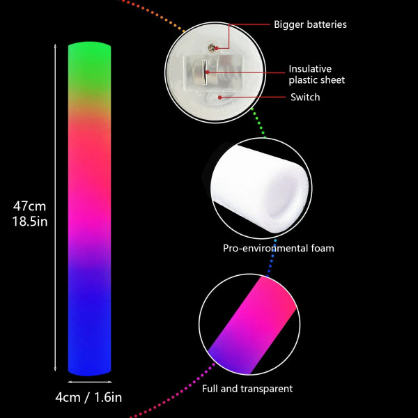 Color: Deep Sapphire, Size: L - 10/12/15pcs LED Foam Glow Sticks Wedding Party Accessories Light up F640-12000038898683329