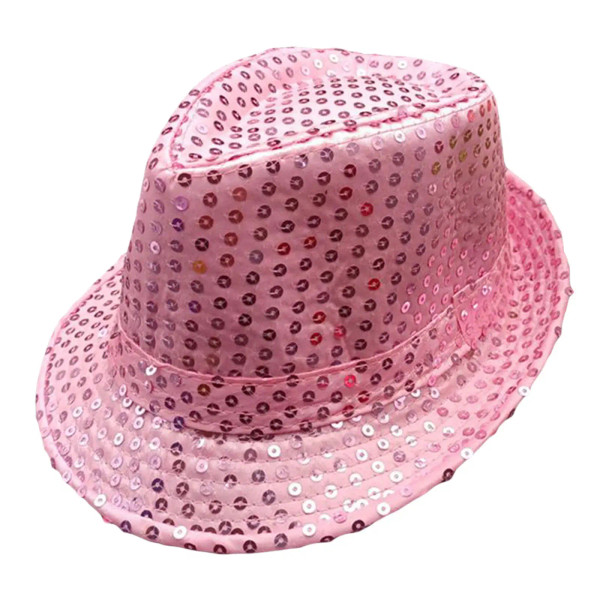 Color: Pink - 12 Colors Men's Women's Jazz Hat Sequins Retro Disco Funky Glitter Costume Unisex Nov F640-12000028372144654
