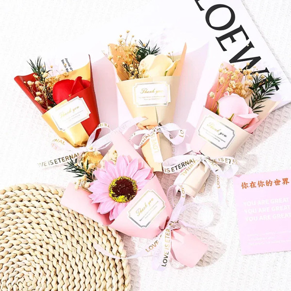 Color: Green - Flower Bouquet Rose Sunflower Simulation Flower Creative Artificial Soap Flower Part F640-12000039005920090
